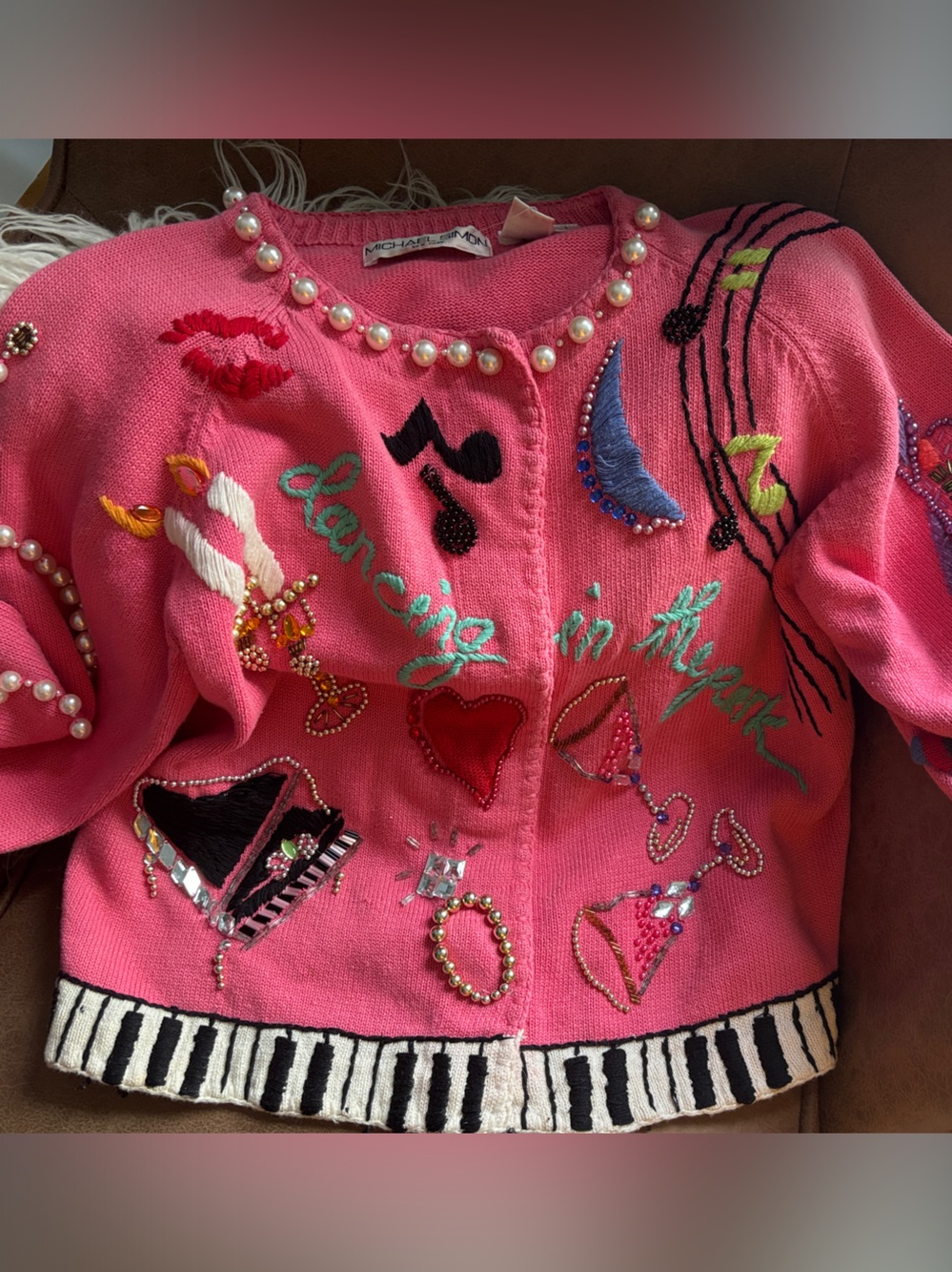 Michael Simon Pink Embellished Kids' Jacket with Musical Motifs